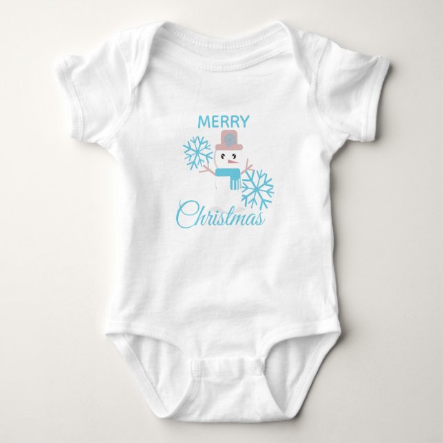 Cute Merry Christmas Snowman Snowflakes Character Baby Bodysuit (Front)