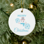 Cute Merry Christmas Snowman Snowflakes Character Ceramic Ornament<br><div class="desc">Christmas Cute Snowman and snowflakes</div>