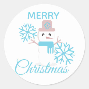 Cute Merry Christmas Snowman Snowflakes Character Classic Round Sticker