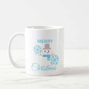 Cute Merry Christmas Snowman Snowflakes Character Coffee Mug
