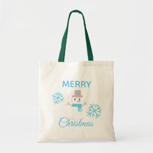 Cute Merry Christmas Snowman Snowflakes Character Tote Bag