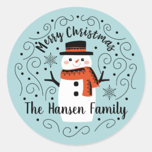 Cute Merry Christmas Snowman Sticker