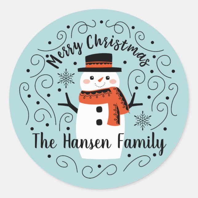 Cute Merry Christmas Snowman Sticker (Front)