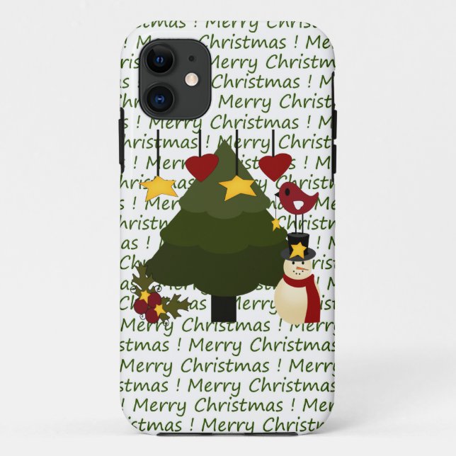 Cute Merry Christmas Snowman & Tree iPhone 5 Case (Back)