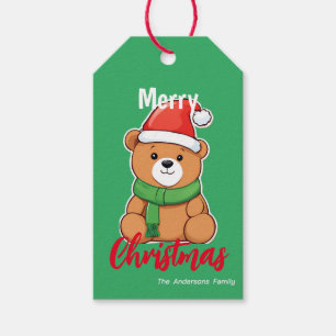 Cute merry Christmas teddy Bear Santa Scarf holida Gift Tags