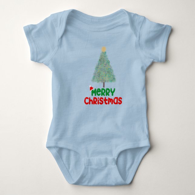 Cute Merry Christmas Tree Baby Bodysuit (Front)