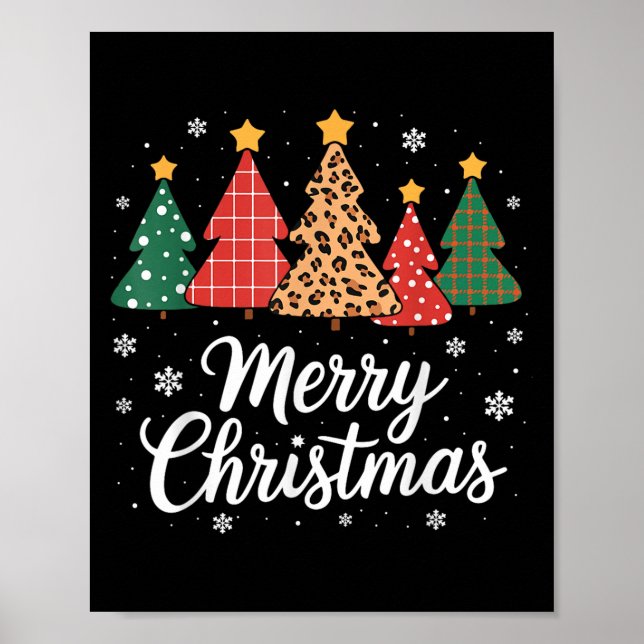 Cute Merry Christmas Tree Buffalo Plaid Red White  Poster (Front)