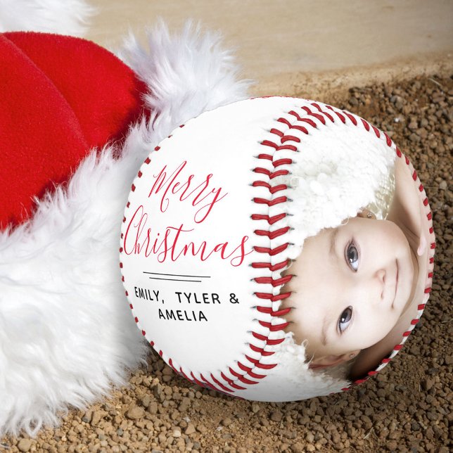 Cute Merry Christmas Tree Script Photo Collage Baseball (Creator Uploaded)