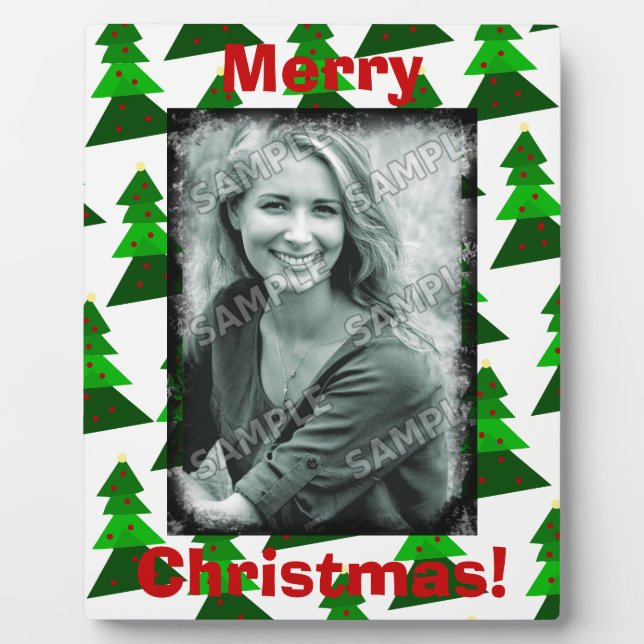 Cute Merry Christmas Trees Add Your Photo Plaque (Front)