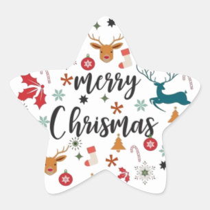 Cute merry Christmas Typography Star Sticker