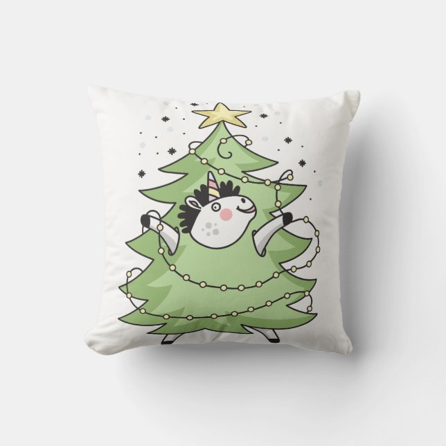 Cute Merry Christmas unicorn Cushion (Front)