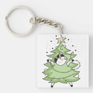Cute Merry Christmas unicorn Key Ring