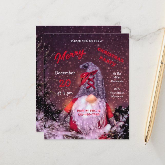 Cute Merry Christmas Whimsical Gnome Budget (Front/Back In Situ)