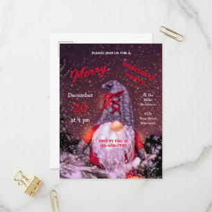 Cute Merry Christmas Whimsical Gnome Holiday Tree Invitation Postcard