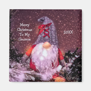 Cute Merry Christmas Whimsical Gnome Holiday Tree Magnet