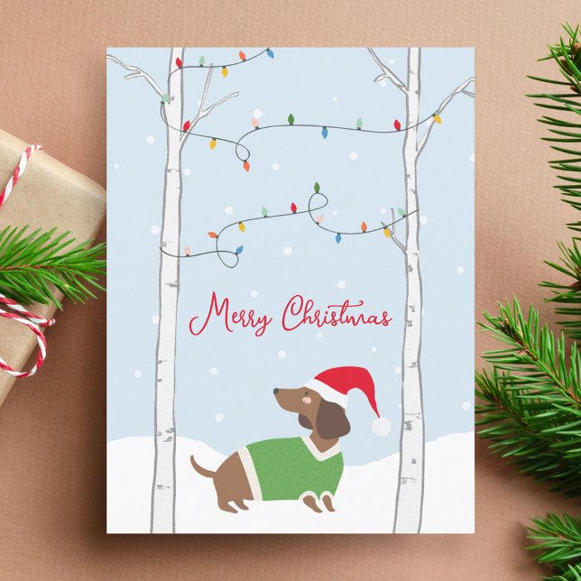 Cute Merry Christmas Winter Dachshund Holiday Postcard (Creator Uploaded)
