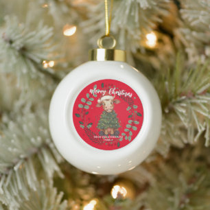 Cute merry Cow Christmas tree calf ox Xmas pattern Ceramic Ball Christmas Ornament