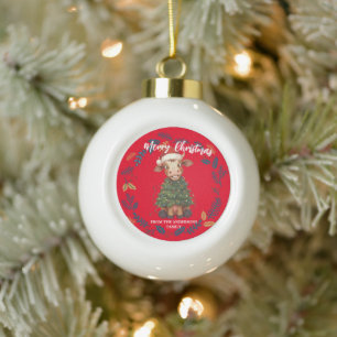 Cute merry Cow Christmas tree calf ox Xmas pattern Ceramic Ball Christmas Ornament