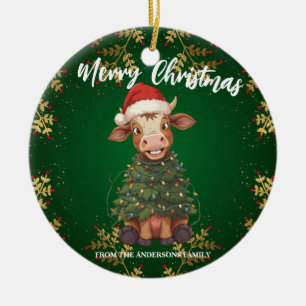 Cute merry Cow Christmas tree calf ox Xmas pattern Ceramic Ornament