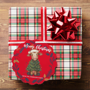 Cute merry Cow Christmas tree calf ox Xmas pattern Tree Decoration Card