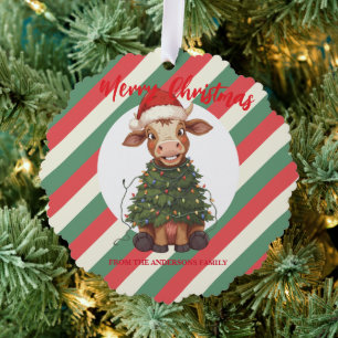 Cute merry Cow Christmas tree calf ox Xmas plaid Decoration Card