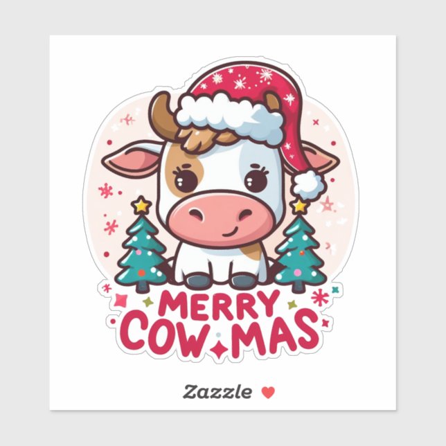 Cute "Merry Cowmas" Christmas Cow Sticker (Sheet)
