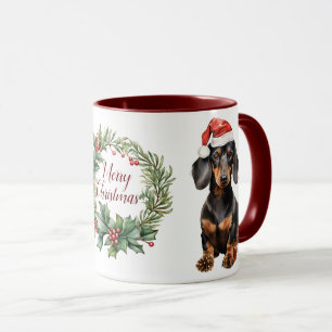 Cute Merry Dachshund Dog Christmas Mug