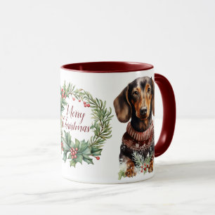 Cute Merry Dachshund Dog Christmas Mug