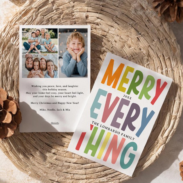 Cute Merry Everything Inclusive 3 photos collage Holiday Card (Creator Uploaded)