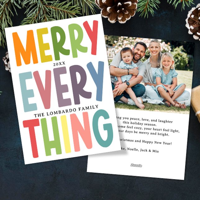 Cute Merry Everything Inclusive Double Side photo Holiday Card (Creator Uploaded)