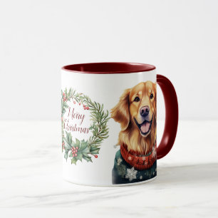 Cute Merry Golden Retriever Dog Christmas Mug