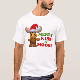 Cute Merry Kiss A Moose Christmas T-Shirt