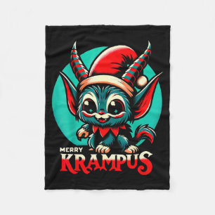 Cute Merry Krampus Christmas Holiday 30’s Retro Ca Fleece Blanket