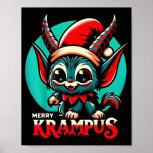 Cute Merry Krampus Christmas Holiday 30’s Retro Ca Poster