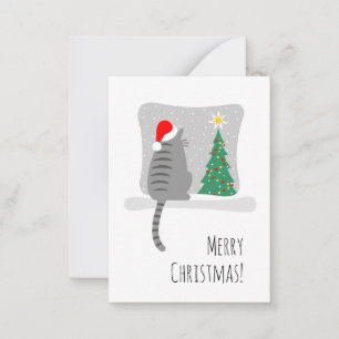 Cute Merry Meowy Christmas Tree Cat Snow Card