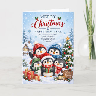 Cute Merry Penguin Christmas and Happy New Year Card