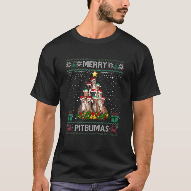 Cute Merry Pitbumas Ugly Sweater Pitbull Christmas (Front)