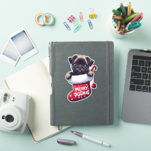 Cute "Merry Pugmas" Christmas Pug Sticker