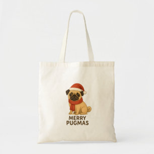 Cute Merry Pugmas Festive Holiday Pug Tote Bag