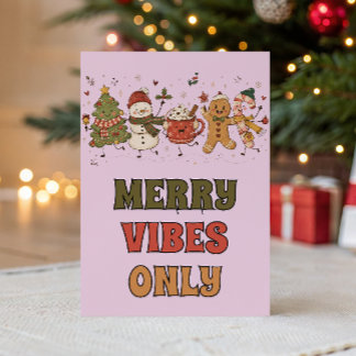 Cute Merry Vibes Only Whimsical Christmas Photo Holiday Card