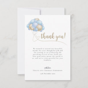Cute message Blue Balloon Baby Shower  Thank You Card