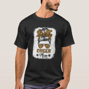 Cute Messy Bun Cheer Mum Funny Leopard Bandanna Mo T-Shirt