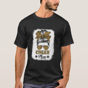 Cute Messy Bun Cheer Mum Funny Leopard Bandanna Mo T-Shirt