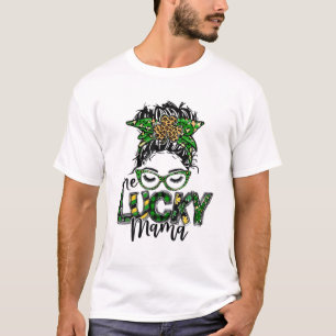 Cute Messy Bun Leopard Plaid St Patrick's Day One T-Shirt