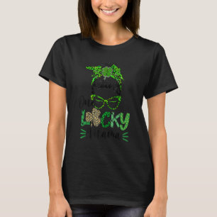Cute Messy Bun Leopard Plaid St Patrick's Day One  T-Shirt