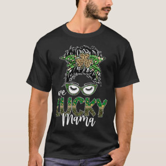 Cute Messy Bun Leopard Plaid St Patrick's Day One T-Shirt
