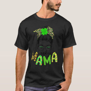 Cute Messy Bun Plaid St Patrick's Day One Lucky Ma T-Shirt
