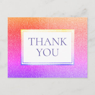 Cute Metallic Purple Pink Rainbow Thank You Postcard