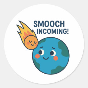 Cute Meteor and Earth Cartoon - “Smooch" Sticker