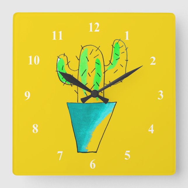 Cute Mexican cactus art Square Wall Clock (Front)